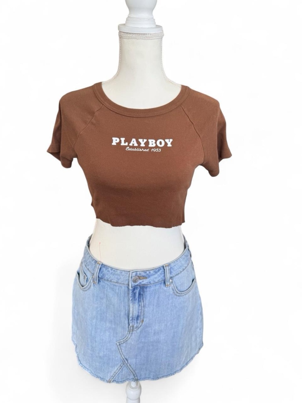 PacSun Brown 'PLAYBOY' Cropped Tee